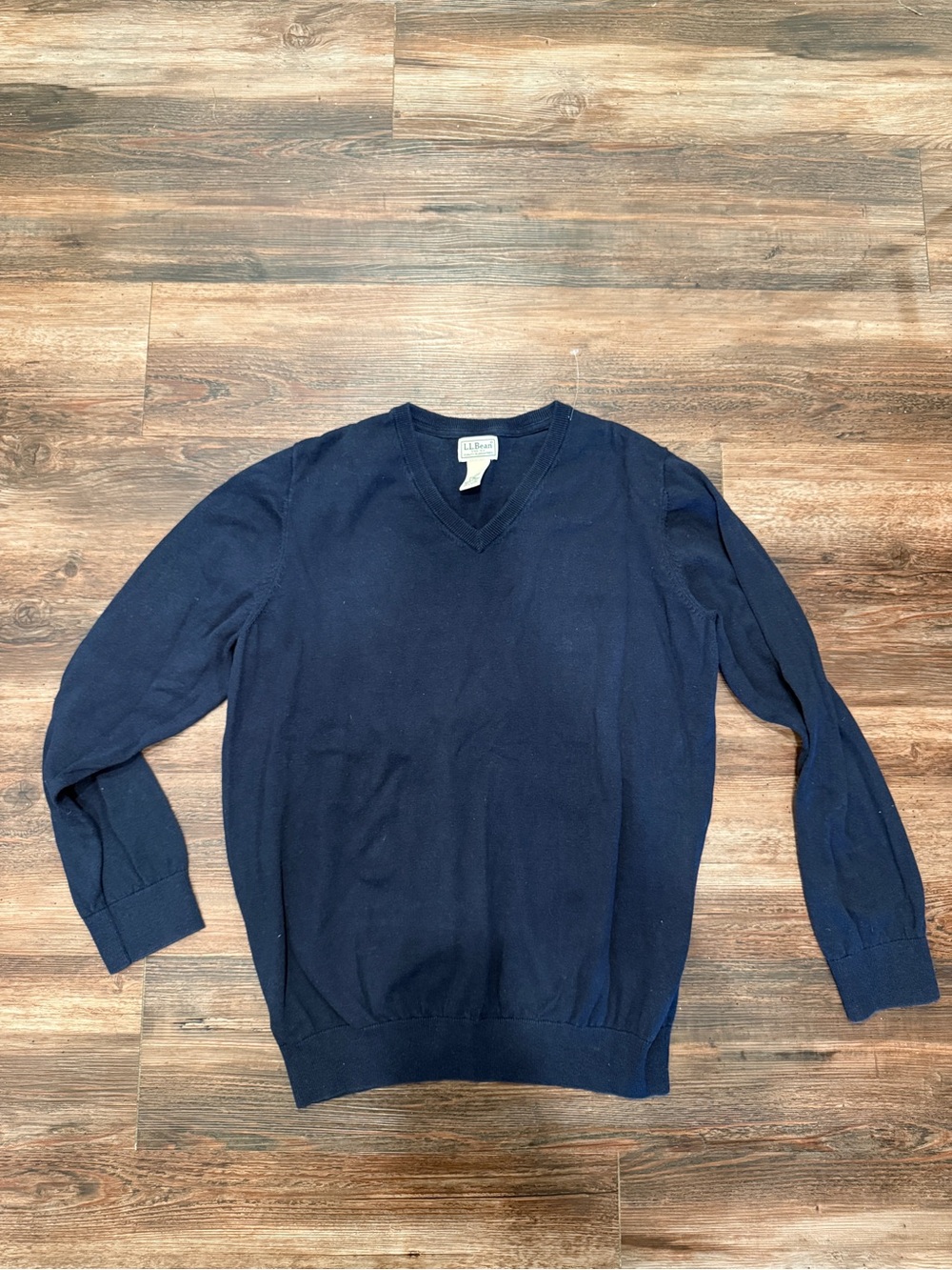 L.L. Bean Dark Navy Blue V-Neck Cotton and Cashmere Sweater